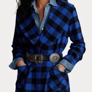 NWT Polo Ralph Lauren Women's Checked Fringe Edge Belted Jacket